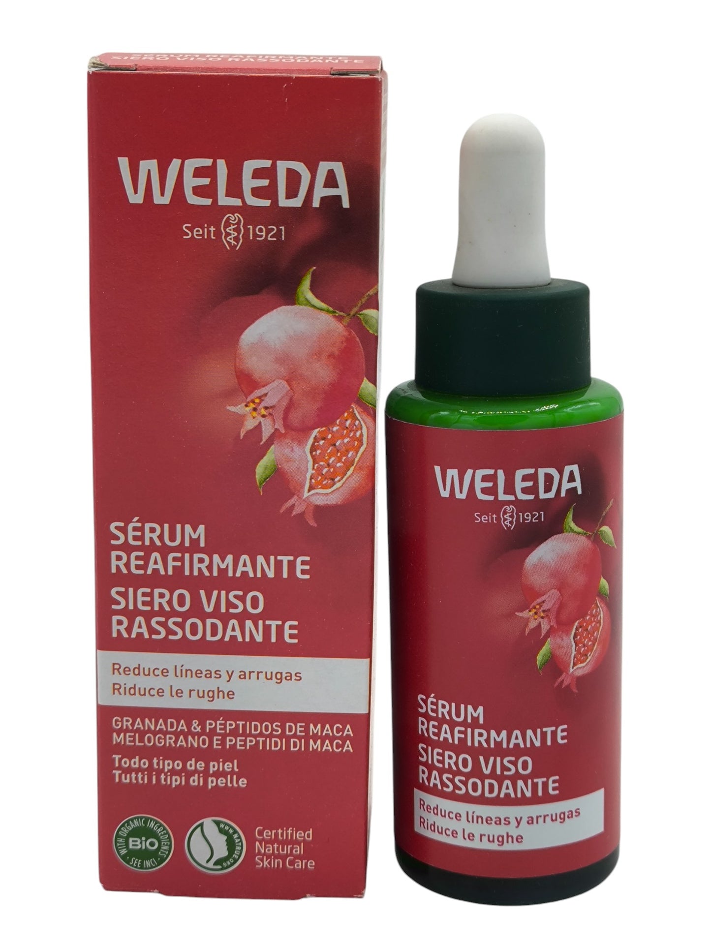 Sérum Reafirmante de granada Weleda, Sérum facial 100% natural, Piel firme y luminosa. Antiarrugas, Reduce líneas de expresión