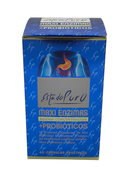 Maxi Enzimas + Probióticos Estado Puro. Mejora la digestión, Probióticos y Prebióticos, Mejora la absorción de nutrientes.