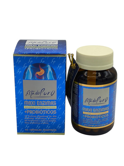 Maxi Enzimas + Probióticos Estado Puro. Mejora la digestión, Probióticos y Prebióticos, Mejora la absorción de nutrientes.