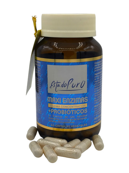 Maxi Enzimas + Probióticos Estado Puro. Mejora la digestión, Probióticos y Prebióticos, Mejora la absorción de nutrientes.
