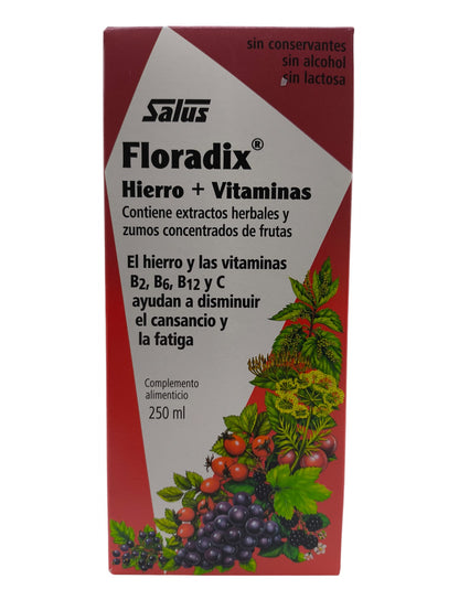 Floradix Hierro + Vitaminas 250ml Salus, Disminuye el cansancio y la fatiga, Energía y Vitalidad, Deporte, Anemia. Ingredientes naturales