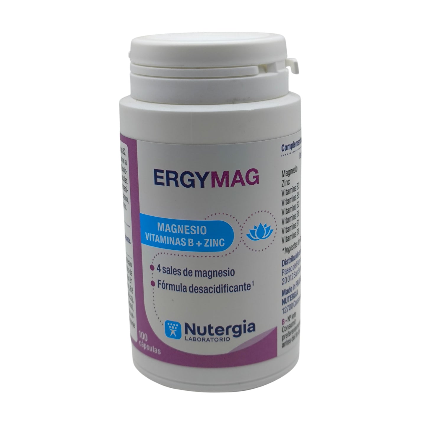 Ergymag 100 cápsulas Nutergia, 4 sales de Magnesio, Con vitaminas B y Zinc, Buen funcionamiento del Sistema nervioso y muscular, Ayuda contra la fatiga física y nerviosa. Estrés, ansiedad.