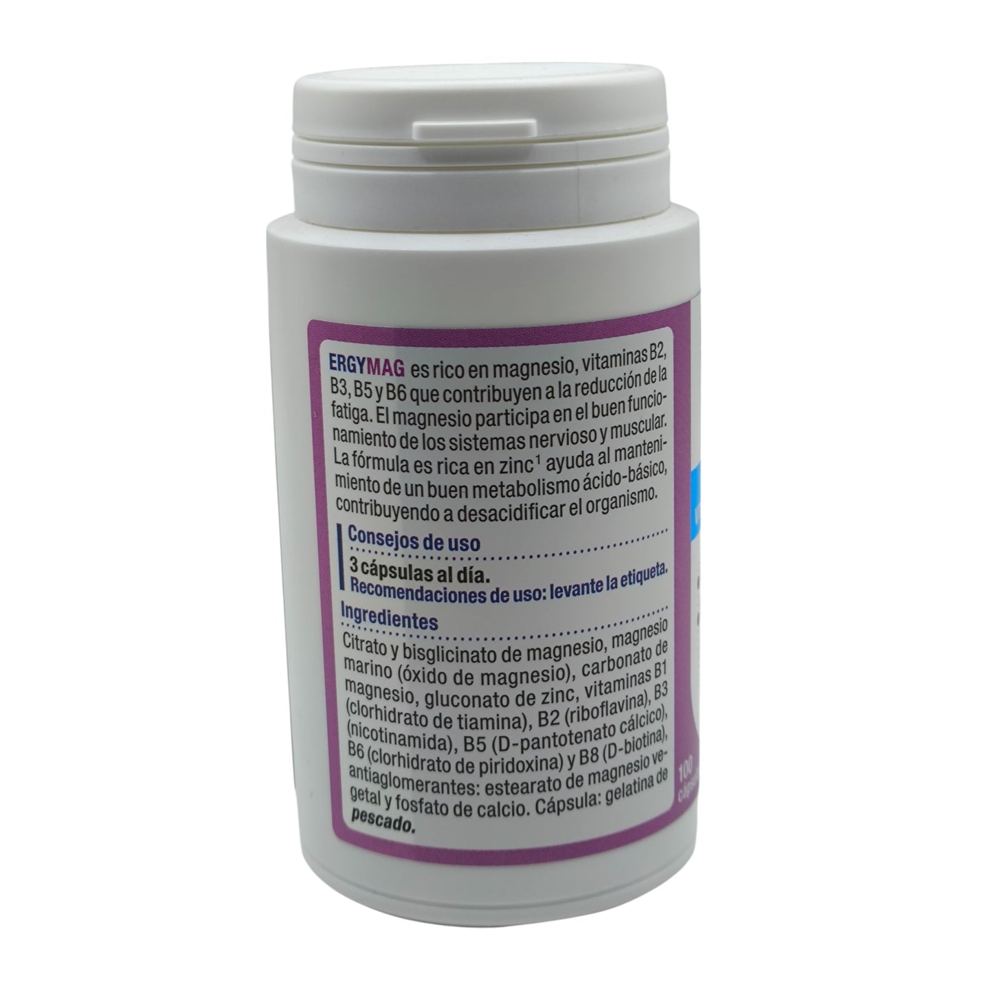 Ergymag 100 cápsulas Nutergia, 4 sales de Magnesio, Con vitaminas B y Zinc, Buen funcionamiento del Sistema nervioso y muscular, Ayuda contra la fatiga física y nerviosa. Estrés, ansiedad.