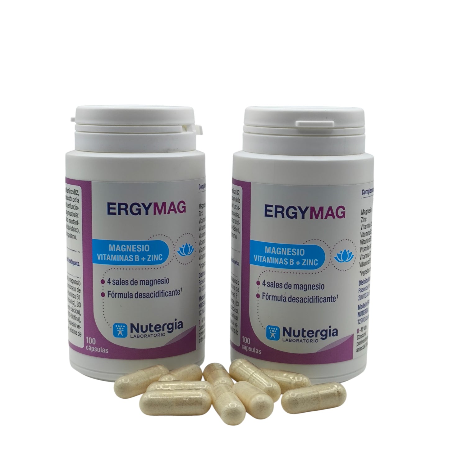 Ergymag 100 cápsulas Nutergia, 4 sales de Magnesio, Con vitaminas B y Zinc, Buen funcionamiento del Sistema nervioso y muscular, Ayuda contra la fatiga física y nerviosa. Estrés, ansiedad.