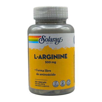 L-Arginina 100 cápsulas vegetales de 500mg Solaray, Aminoácidos, Deporte, Suplemento Nutricional.