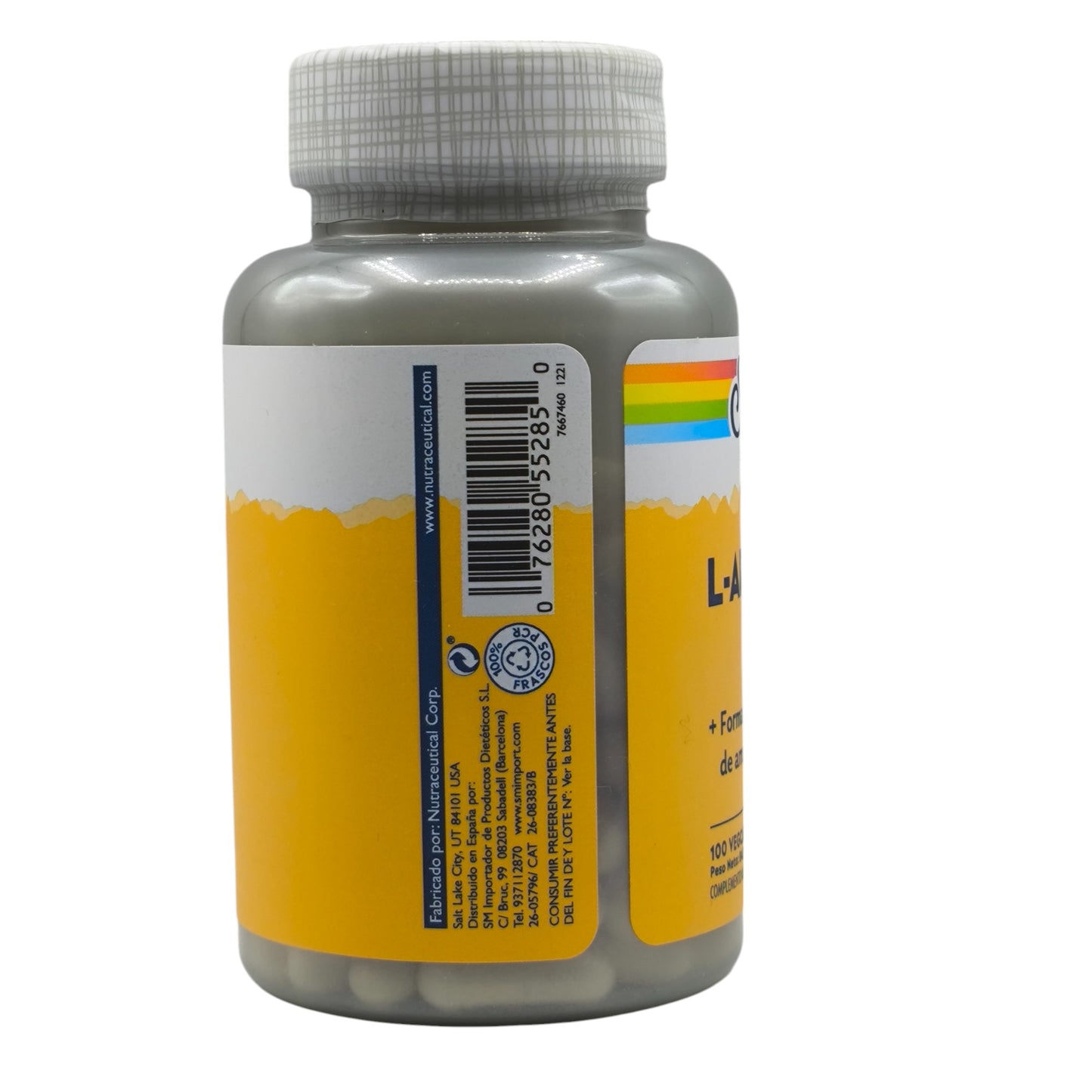 L-Arginina 100 cápsulas vegetales de 500mg Solaray, Aminoácidos, Deporte, Suplemento Nutricional.
