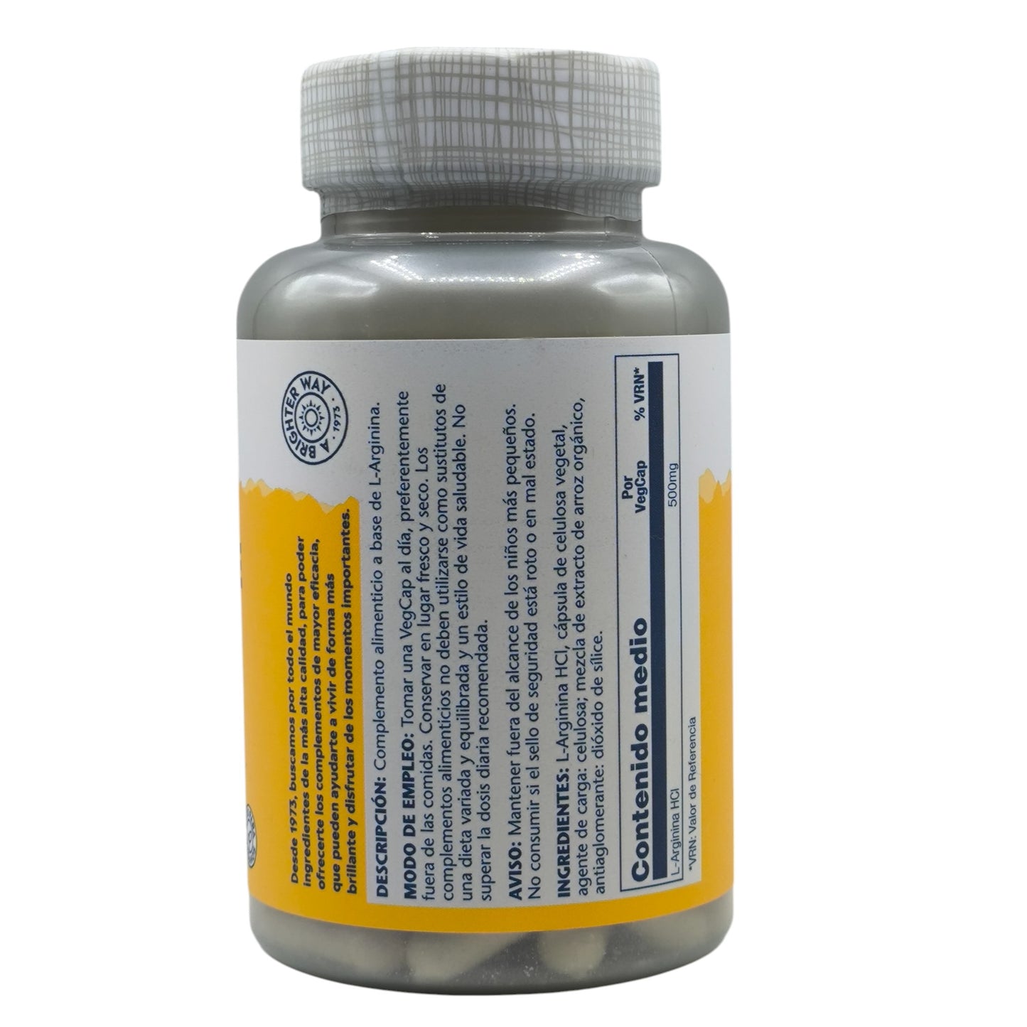 L-Arginina 100 cápsulas vegetales de 500mg Solaray, Aminoácidos, Deporte, Suplemento Nutricional.