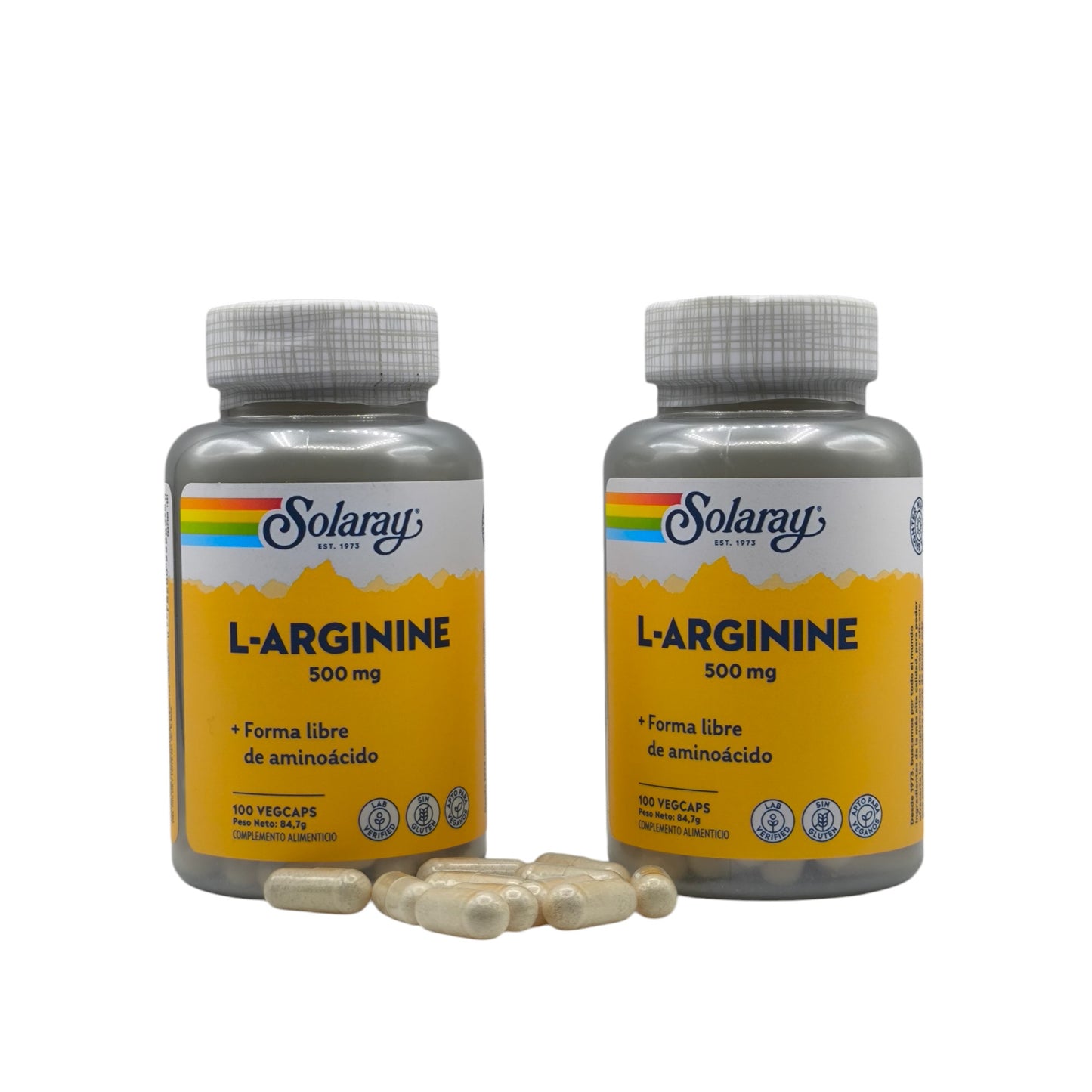 L-Arginina 100 cápsulas vegetales de 500mg Solaray, Aminoácidos, Deporte, Suplemento Nutricional.
