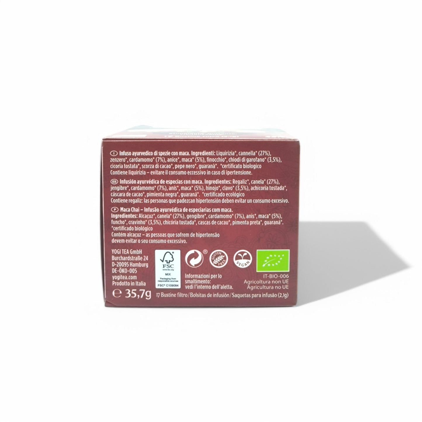 Yogi Tea Chai Maca 17 bolsitas. Infusiones bio. Infusión ayurvédica.