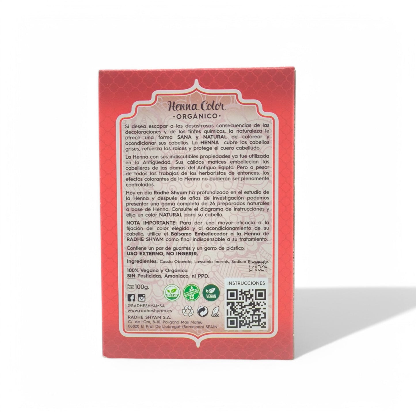 Henna Caoba polvo 100gr Radhe Shyam. Tinte natural. Colorante para el cabello. Orgánico.