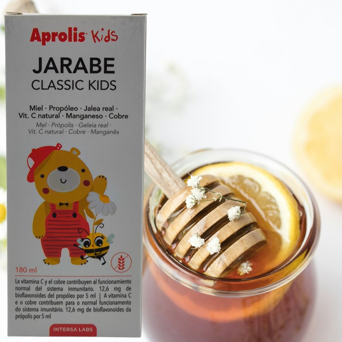 Jarabe Classic Kids 180ml Aprolis Kids, Jarabe infantil, Defensas naturales, Sistema inmunitario, Propóleo, Preventivo, Ingredientes naturales.