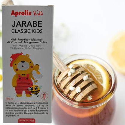 Jarabe Classic Kids 180ml Aprolis Kids, Jarabe infantil, Defensas naturales, Sistema inmunitario, Propóleo, Preventivo, Ingredientes naturales.