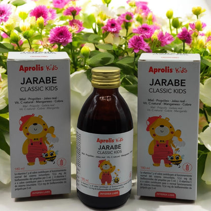 Jarabe Classic Kids 180ml Aprolis Kids, Jarabe infantil, Defensas naturales, Sistema inmunitario, Propóleo, Preventivo, Ingredientes naturales.