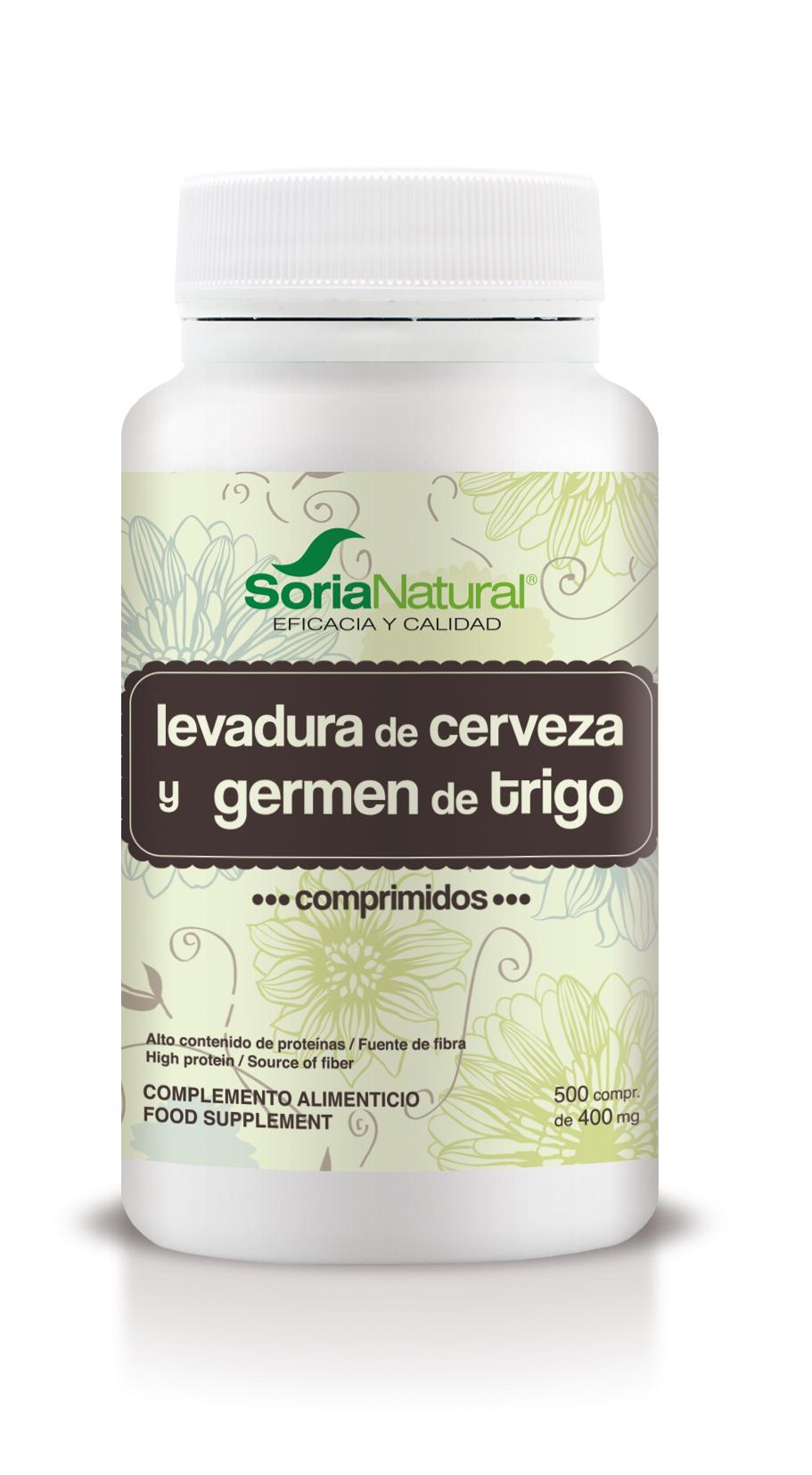 Levadura de cerveza y germen de trigo 500 comprimidos, Soria Natural. Complemento Alimenticio. Pelo, piel y uñas.