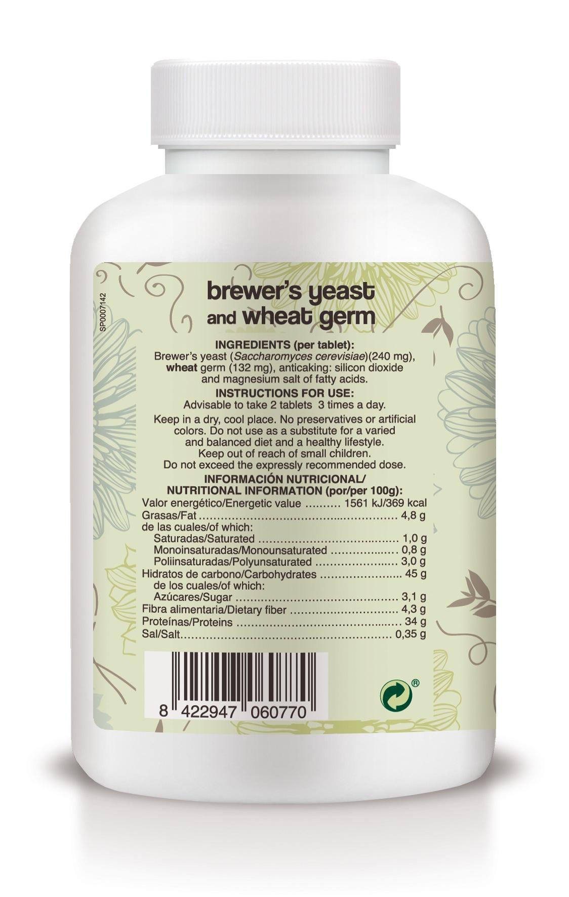 Levadura de cerveza y germen de trigo 500 comprimidos, Soria Natural. Complemento Alimenticio. Pelo, piel y uñas.