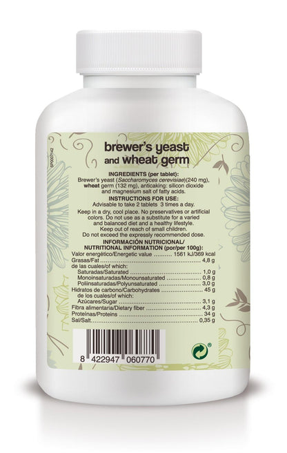 Levadura de cerveza y germen de trigo 500 comprimidos, Soria Natural. Complemento Alimenticio. Pelo, piel y uñas.