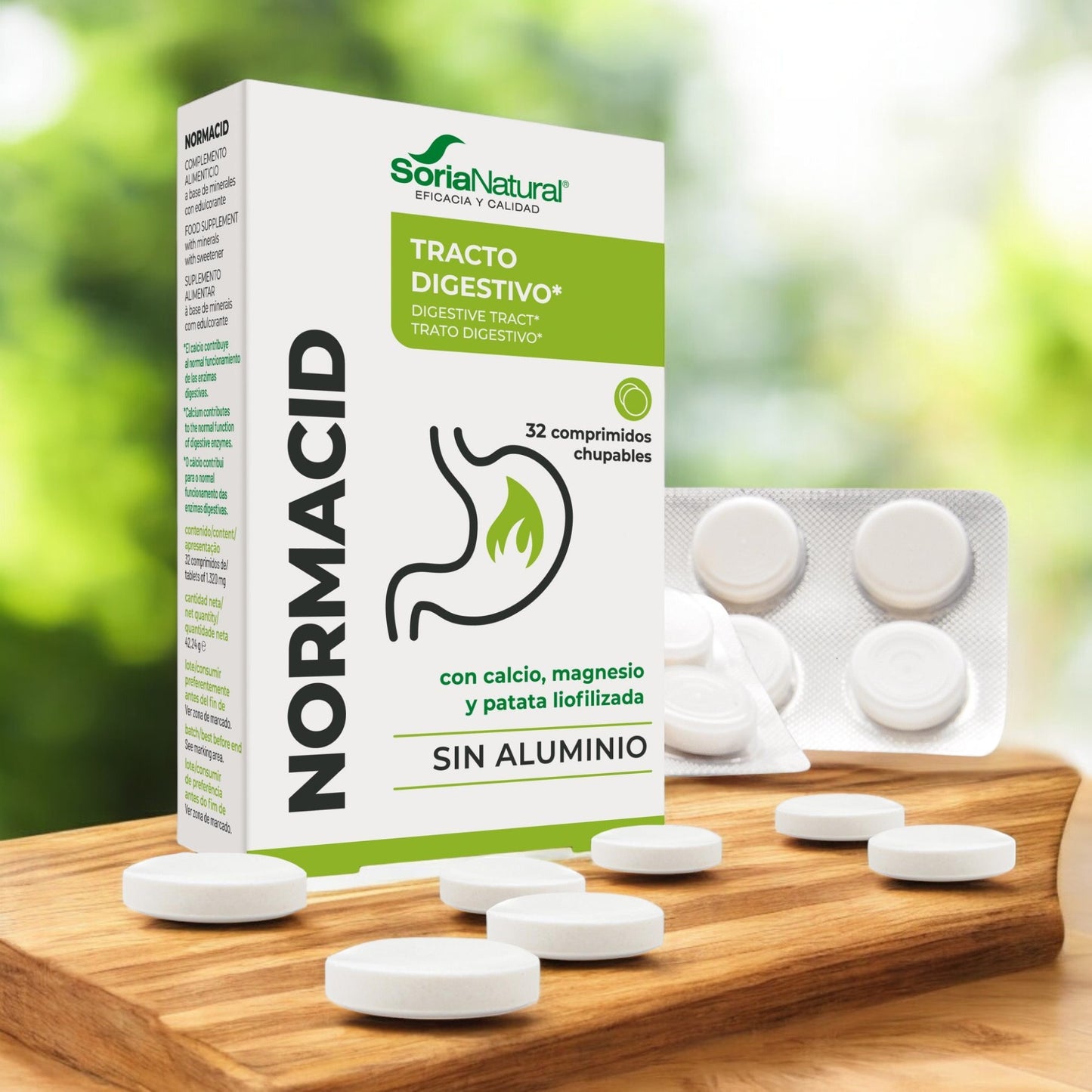Normacid 32 comprimidos masticables Soria Natural, Acidez estomacal, Digestiones pesadas, Sistema digestivo. Antiácido natural, Magnesio, calcio y potasio. Sin aluminio