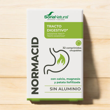 Normacid 32 comprimidos masticables Soria Natural, Acidez estomacal, Digestiones pesadas, Sistema digestivo. Antiácido natural, Magnesio, calcio y potasio. Sin aluminio