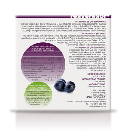 Resverasor Plus Soria Natural. Resveratrol. Antioxidante. Gran concentración de polifenoles. Antienvejecimiento